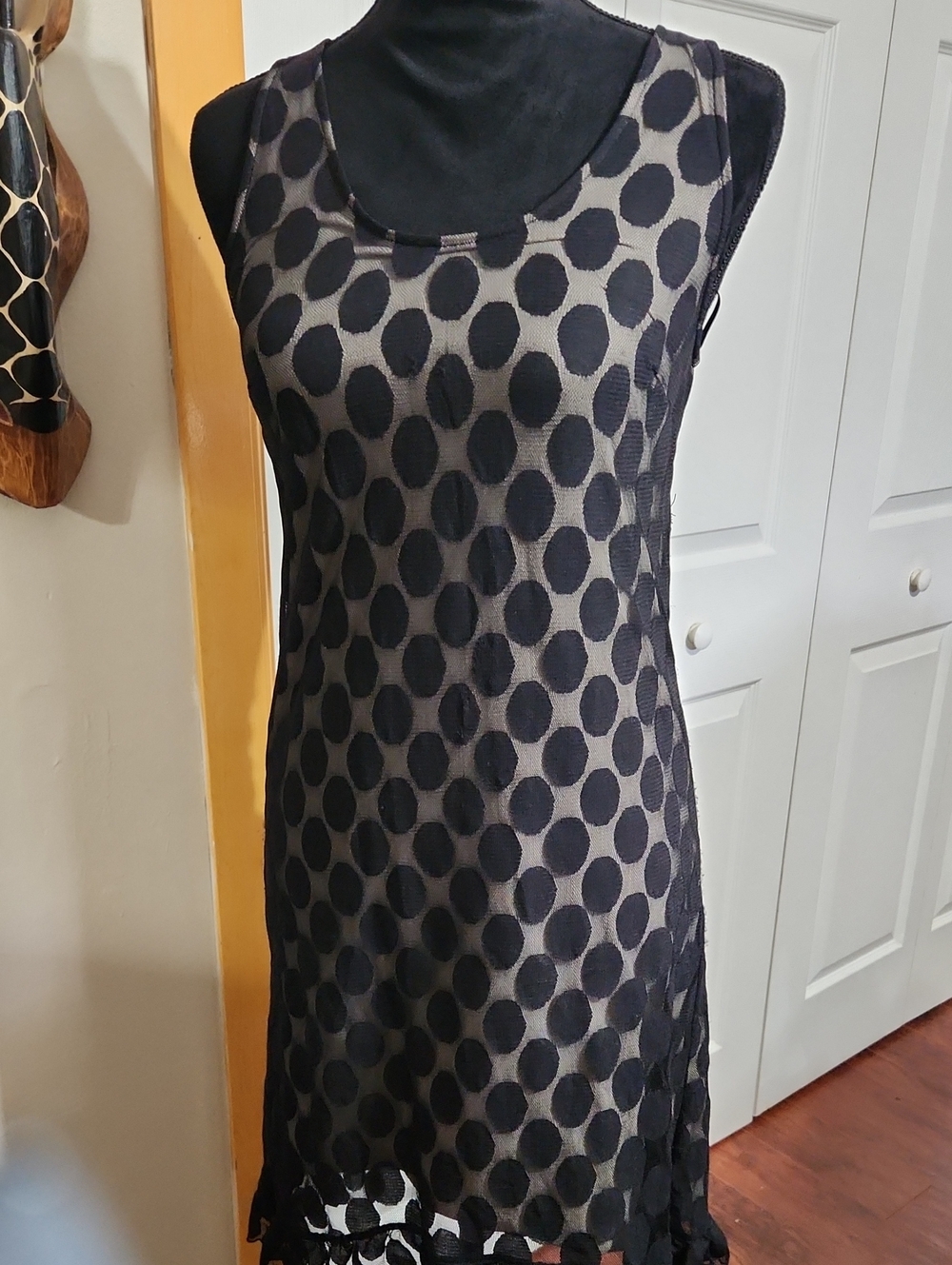 INC International Concepts Black Polka Dot Overlay Mini Dress